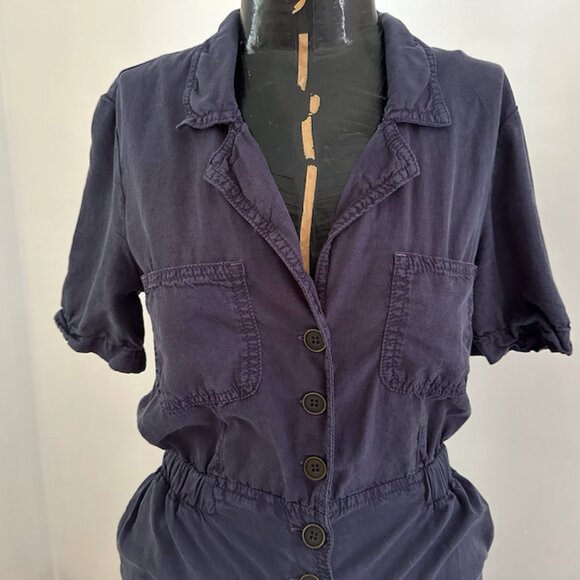 Navy Blue Short Sleeve Utility Jumpsuit - Picture 1 of 3